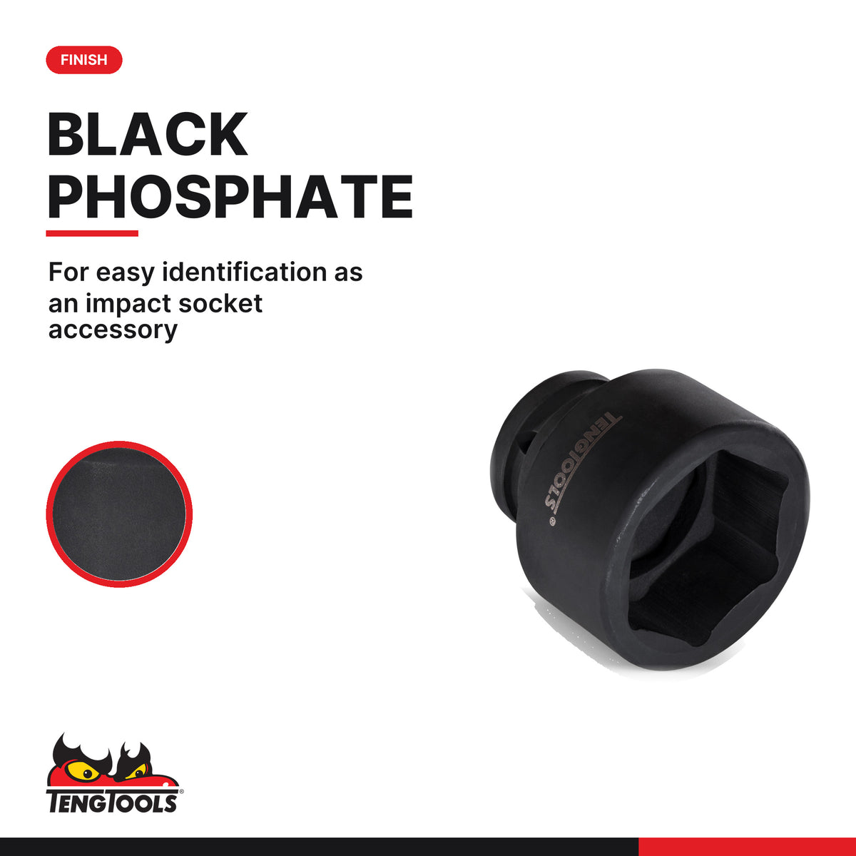 Teng Tools 1-1/2 inch drive 6-point metric DIN impact socket with a black phosphate finish