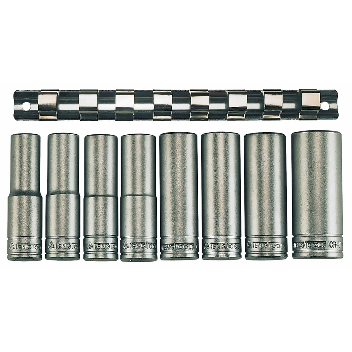 Teng Tools 1/2" Deep Socket Clip Rail Set 6pt 8 Pieces — M1208-6