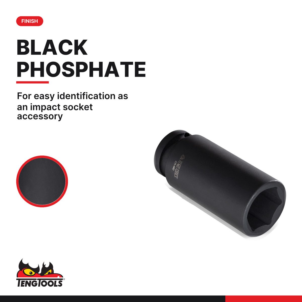 Teng Tools 1/2 inch drive 6-point metric ANSI deep impact socket with a black phosphate finish