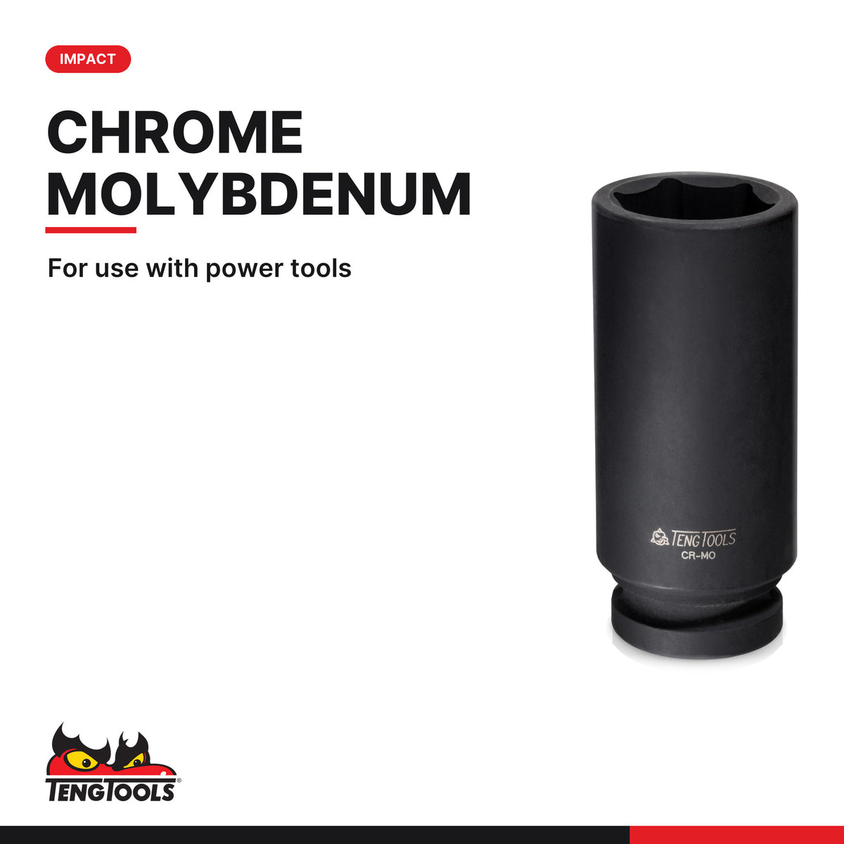 Teng Tools 1/2 inch drive 6-point metric ANSI deep impact socket in chrome molybdenum for power tools