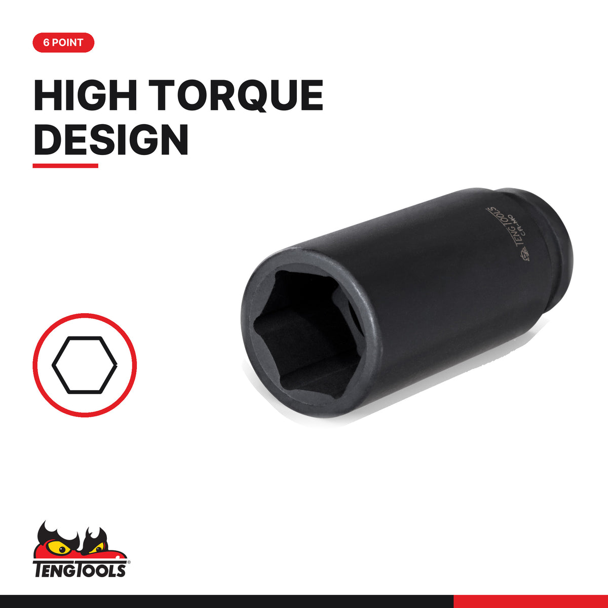 Teng Tools 1/2 inch drive 6-point metric ANSI deep impact socket, 6-point high torque design