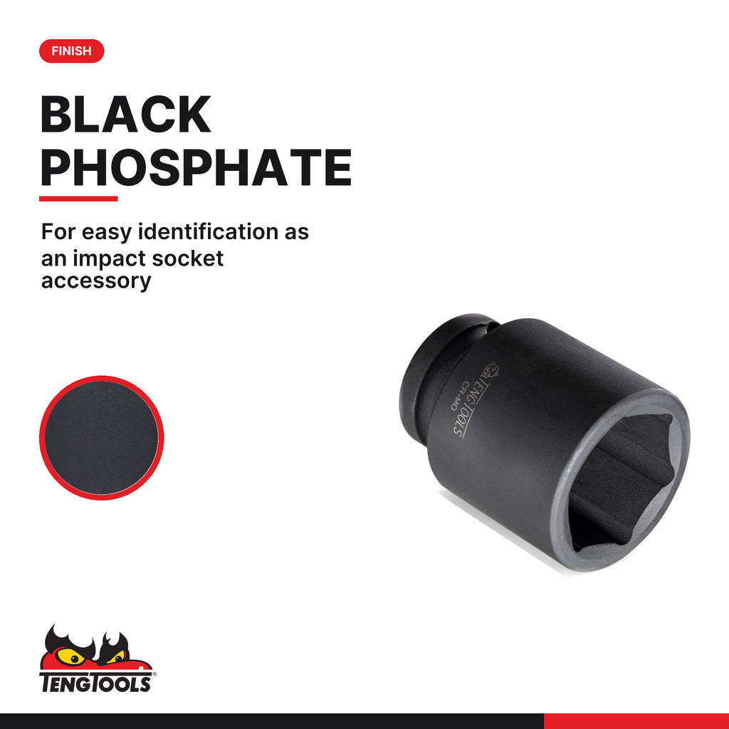 Teng Tools 1/2 inch drive 6-point metric ANSI impact socket with a black phosphate finish