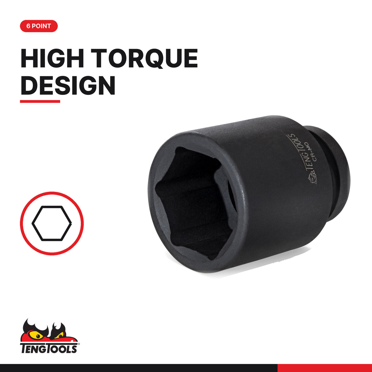 Teng Tools 1/2 inch drive 6-point metric ANSI impact socket, 6-point high torque design