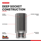 Teng Tools 1/2 inch drive 6-point metric deep socket, cross-section of the bore, square drive and retention groove