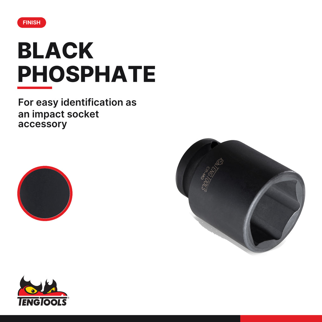 Teng Tools 1/2 inch drive 6-point metric DIN impact socket with a black phosphate finish