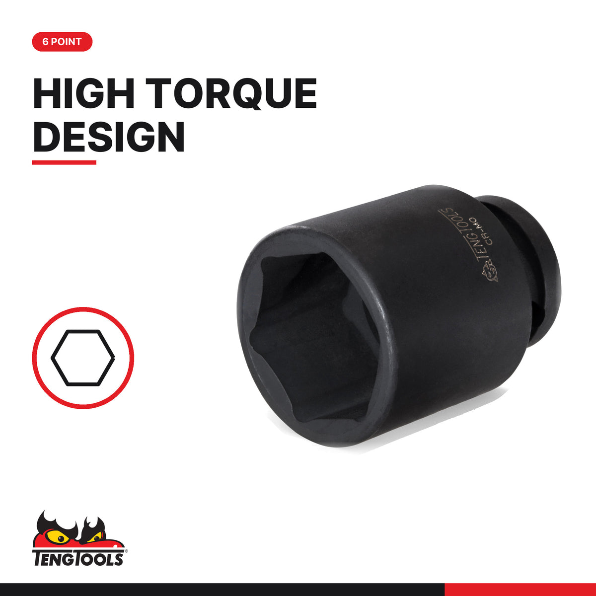 Teng Tools 1/2 inch drive 6-point metric DIN impact socket, 6-point high torque design