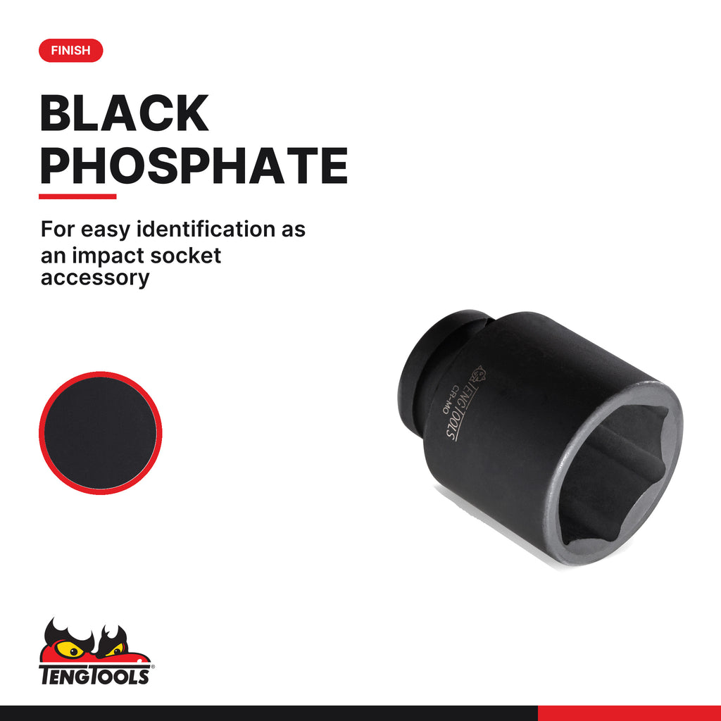 Teng Tools 1/2 inch drive 6-point metric DIN stubby impact socket with a black phosphate finish