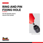 Teng Tools 1/2 inch drive 6-point metric DIN stubby impact socket, ring and pin fixing hole on the female end