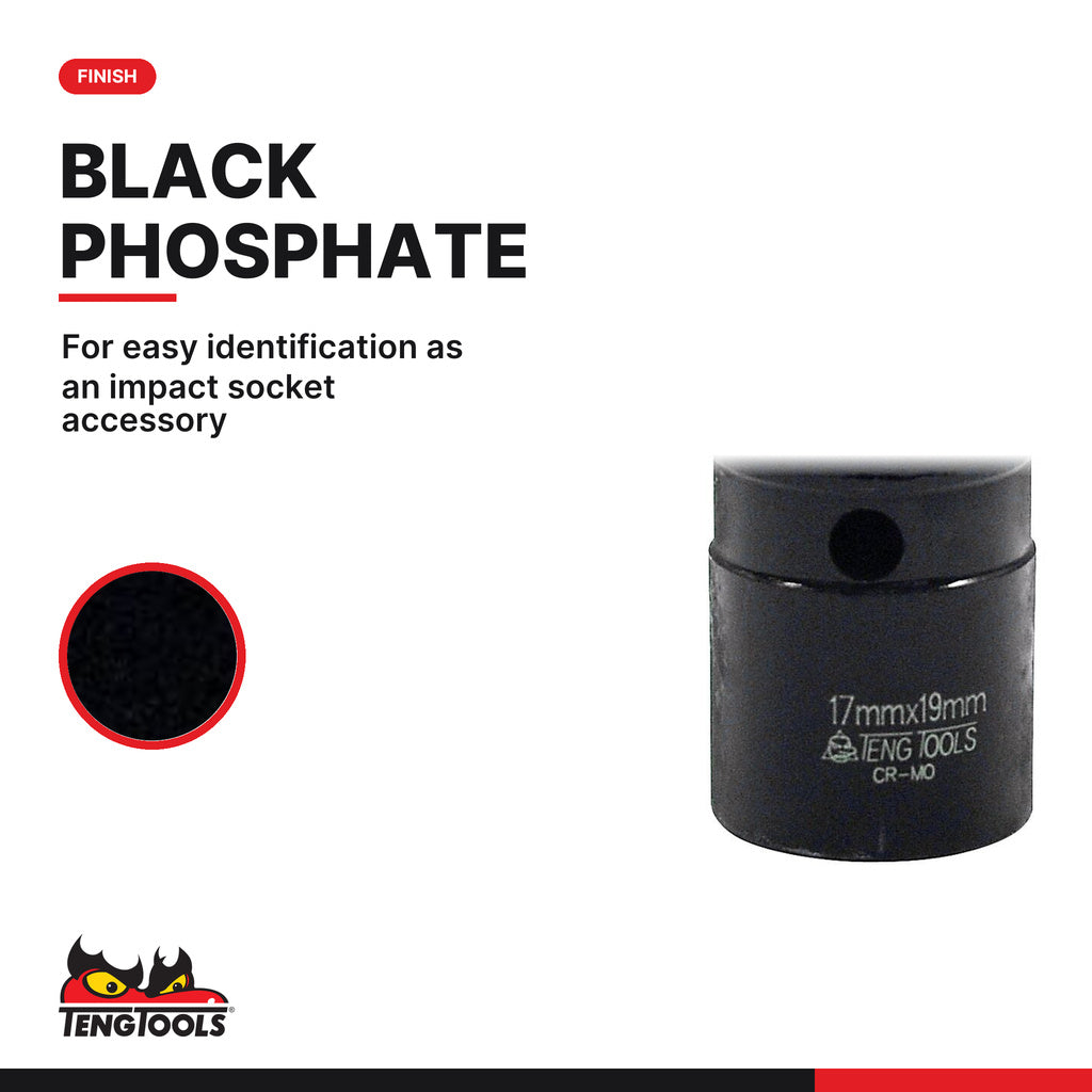 Teng Tools 1/2 inch drive 6-point metric double ended impact socket with a black phosphate finish