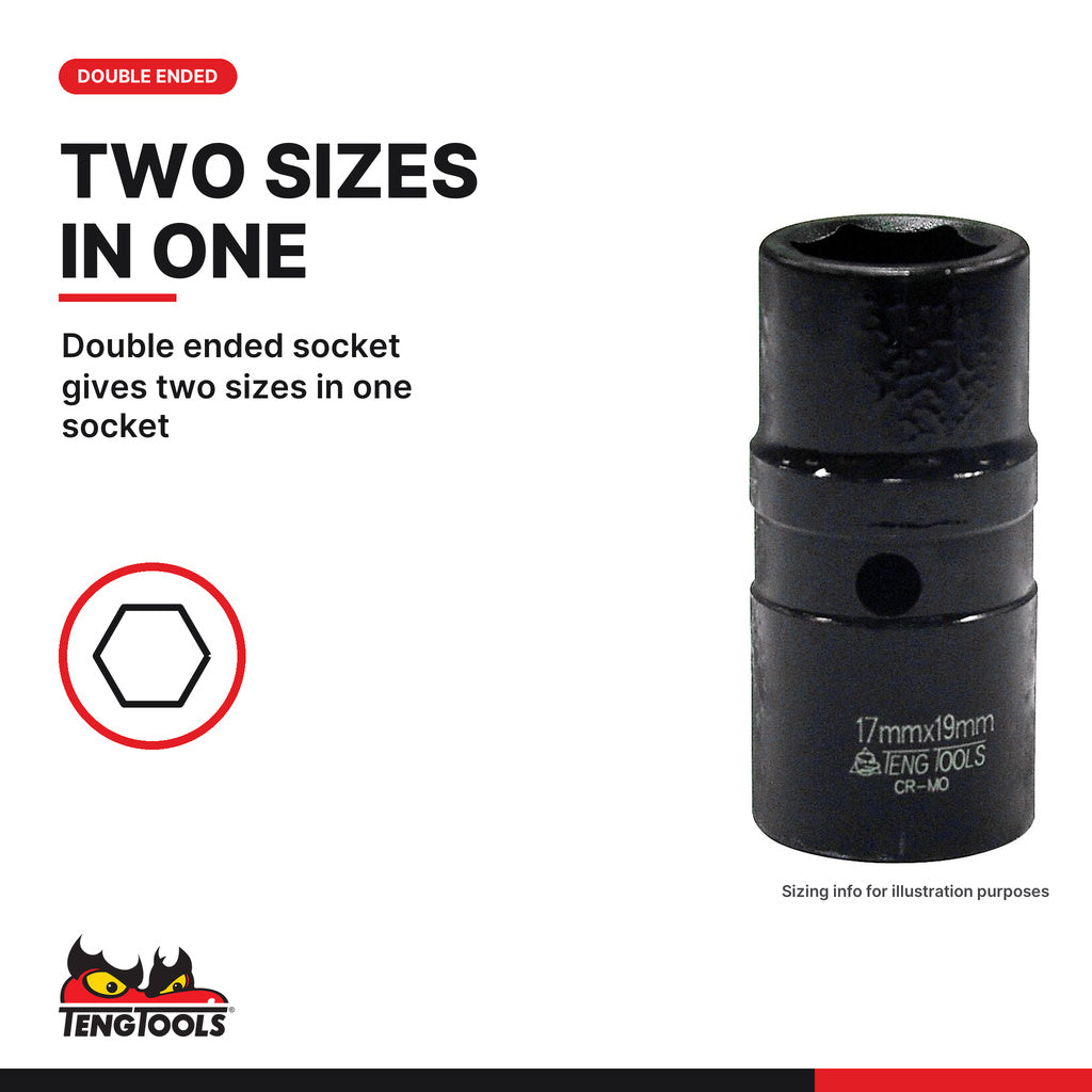 Teng Tools 1/2 inch drive 6-point metric double ended impact socket, two sizes in one socket