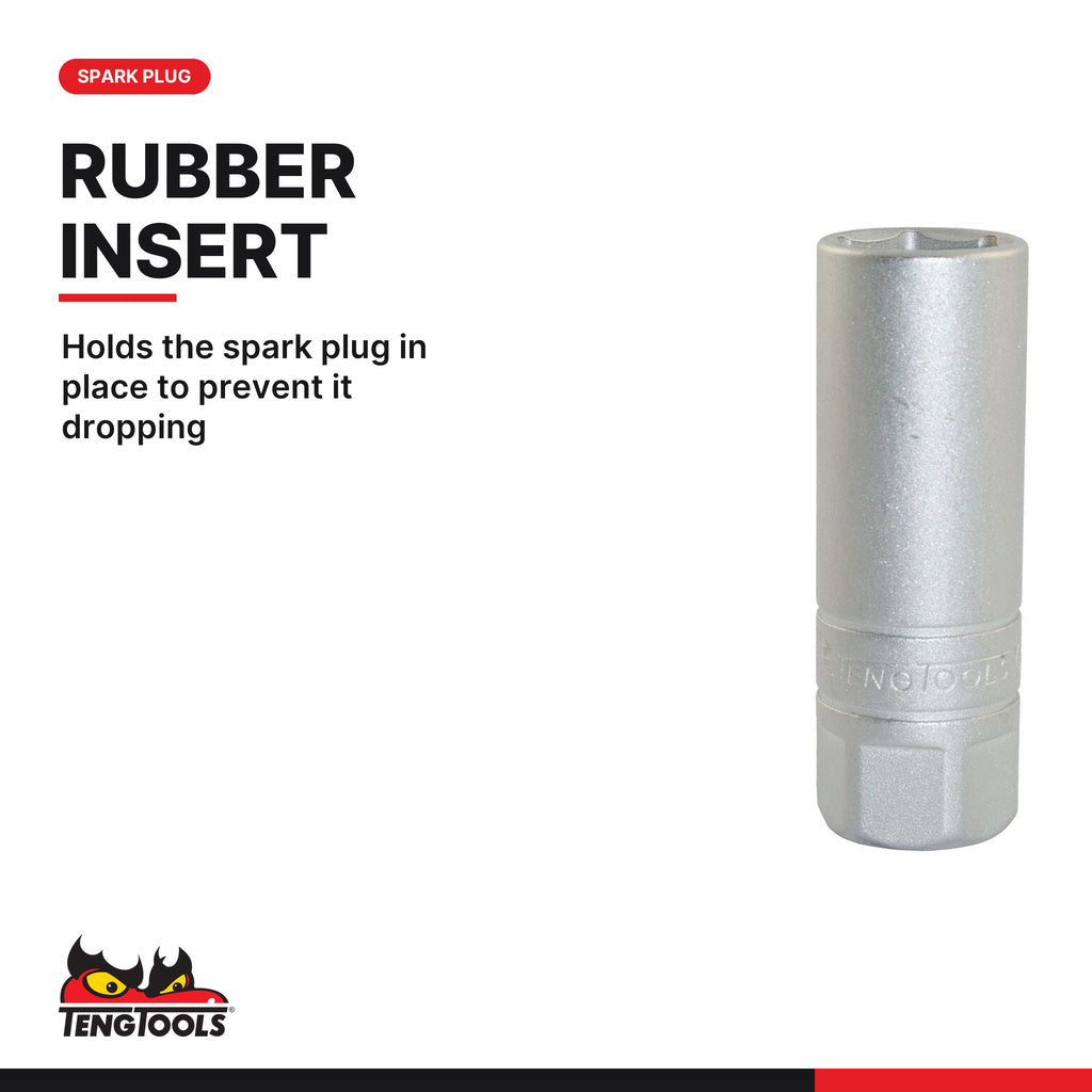 Teng Tools 1/2 inch drive 6-point metric spark plug socket, rubber insert holds the spark plug in place