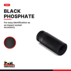 Teng Tools 1/2 inch drive 6-point SAE DIN deep impact socket with a black phosphate finish