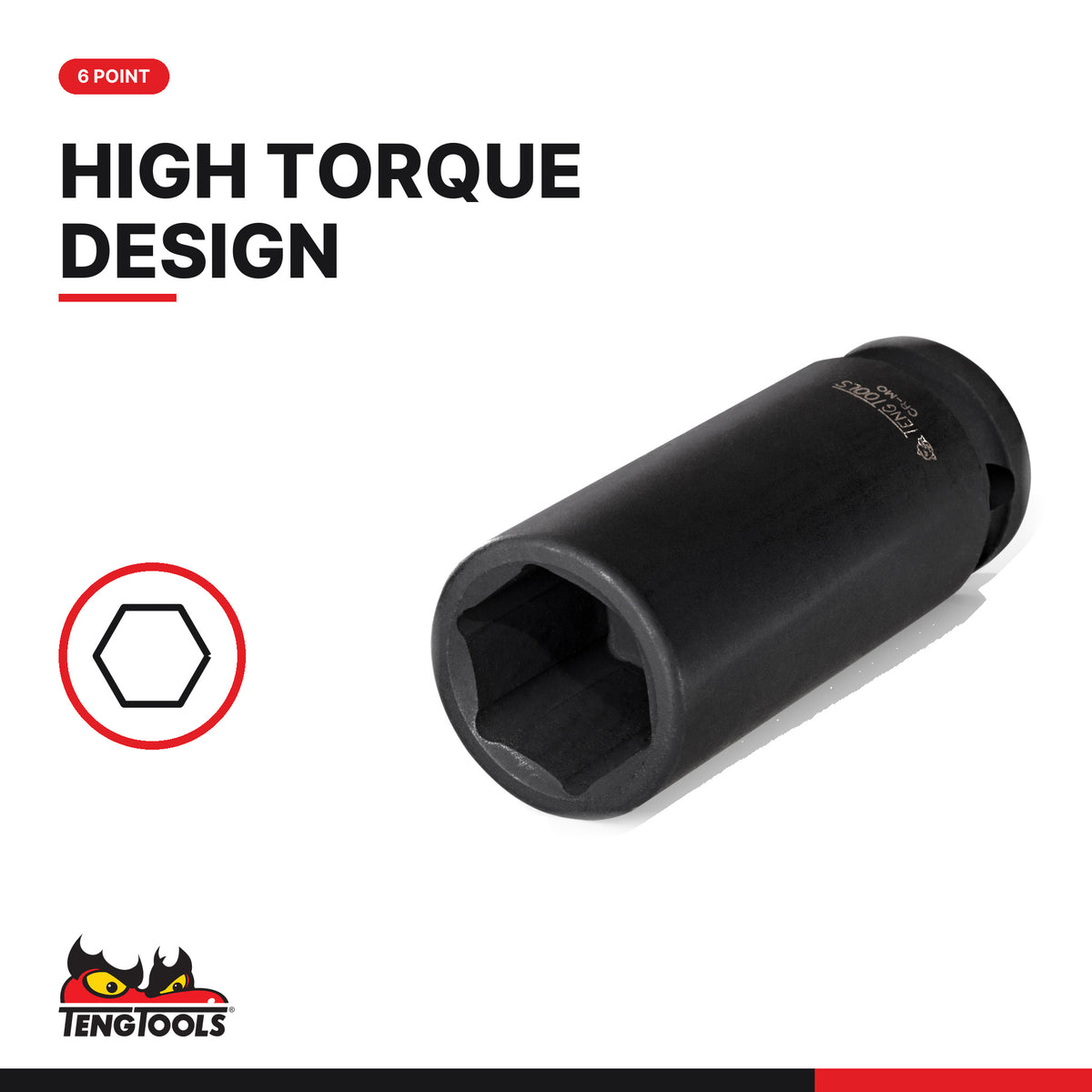 Teng Tools 1/2 inch drive 6-point SAE DIN deep impact socket, 6-point high torque design