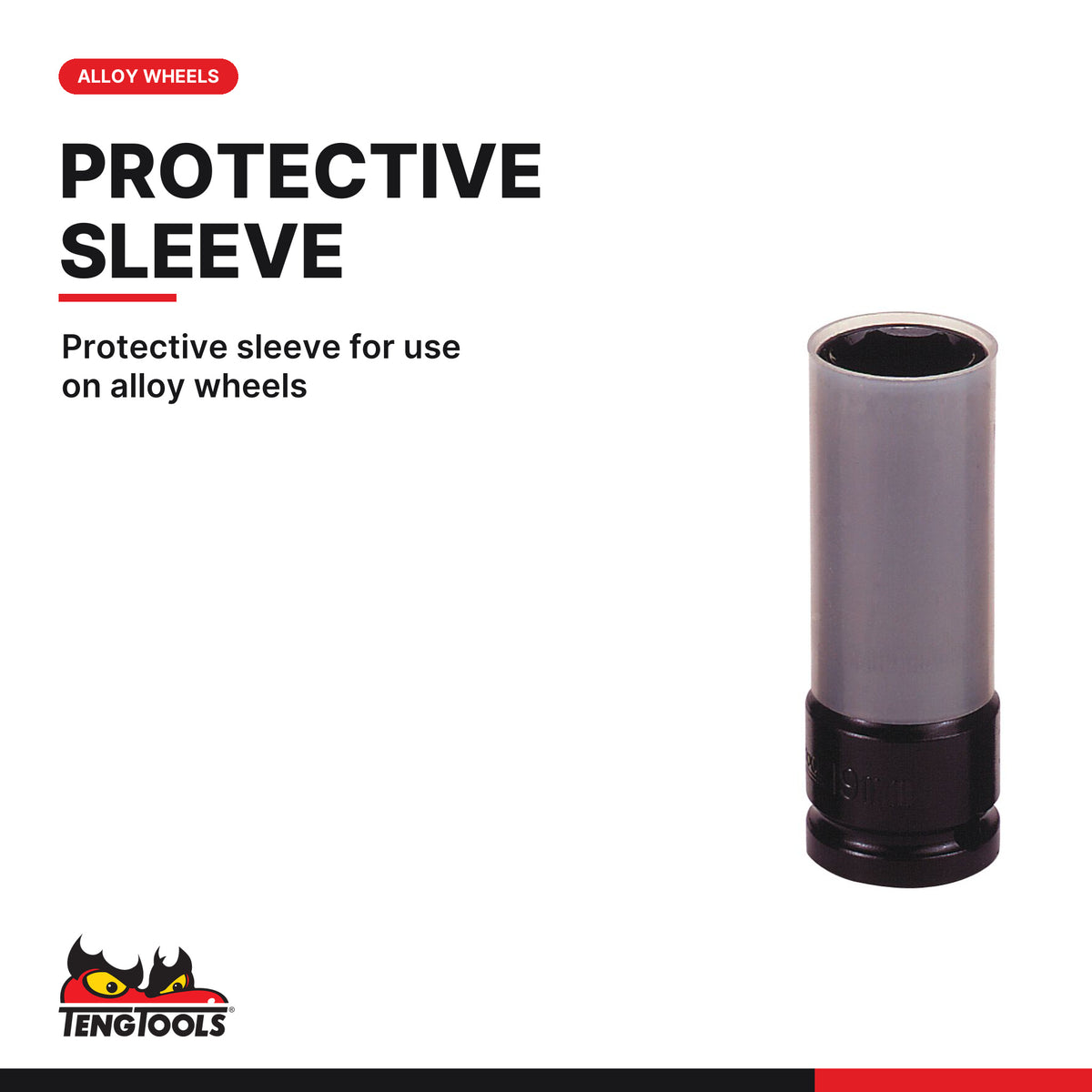 Teng Tools 1/2 inch drive wheel nut impact socket, 17, 19 or 21 mm, protective sleeve for use on alloy wheels