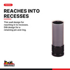 Teng Tools 1/2 inch drive wheel nut impact socket, 17, 19 or 21 mm, thin wall design for reaching into recesses, DIN pin and