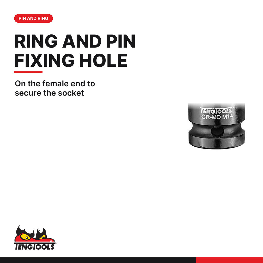 Teng Tools 1/2 inch drive metric DIN xzn triple square impact socket, ring and pin fixing hole on the female end
