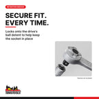 Teng Tools 1/2 inch drive metric hex bit socket and the ball detent retention groove on the drive end