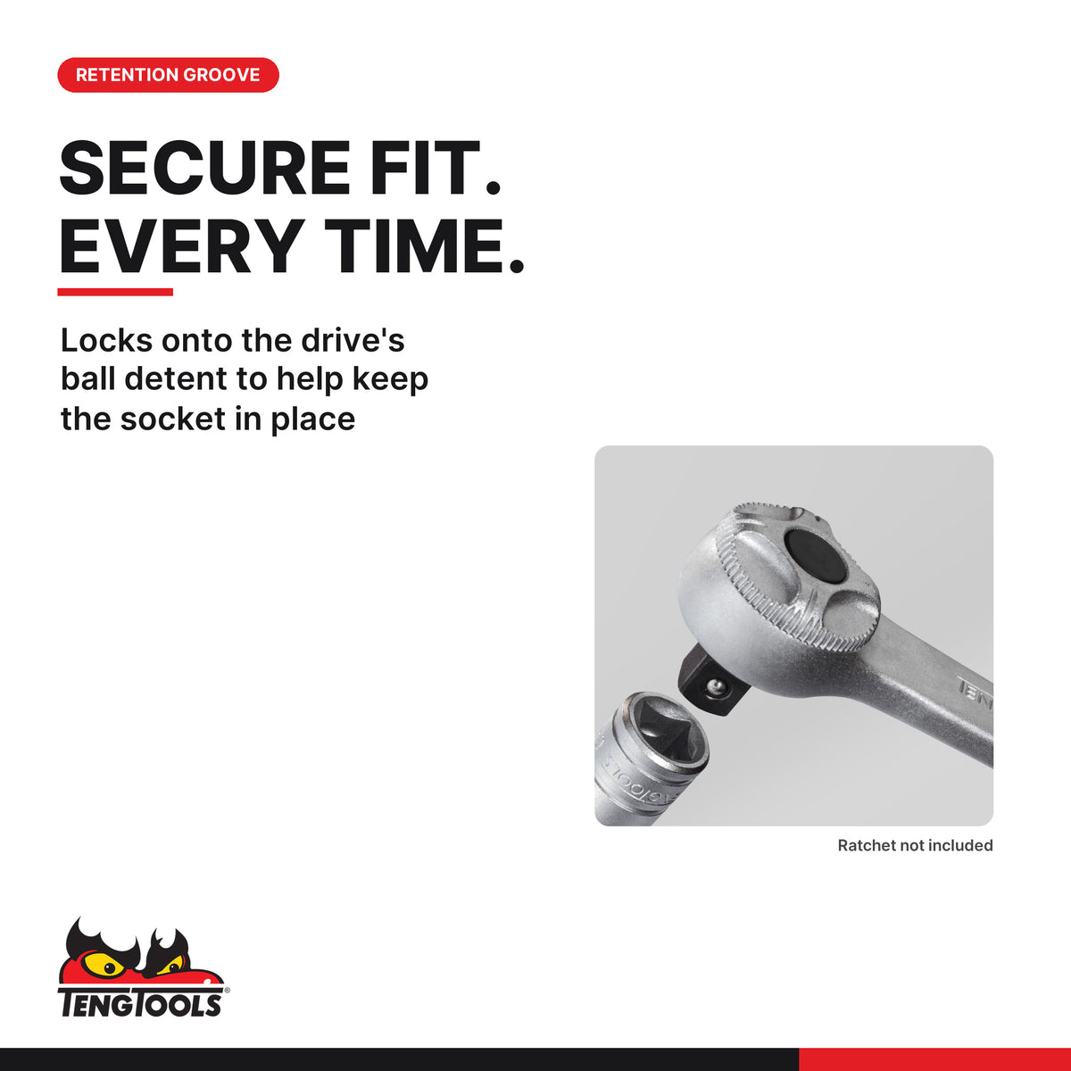 Teng Tools 1/2 inch drive metric hex bit socket and the ball detent retention groove on the drive end
