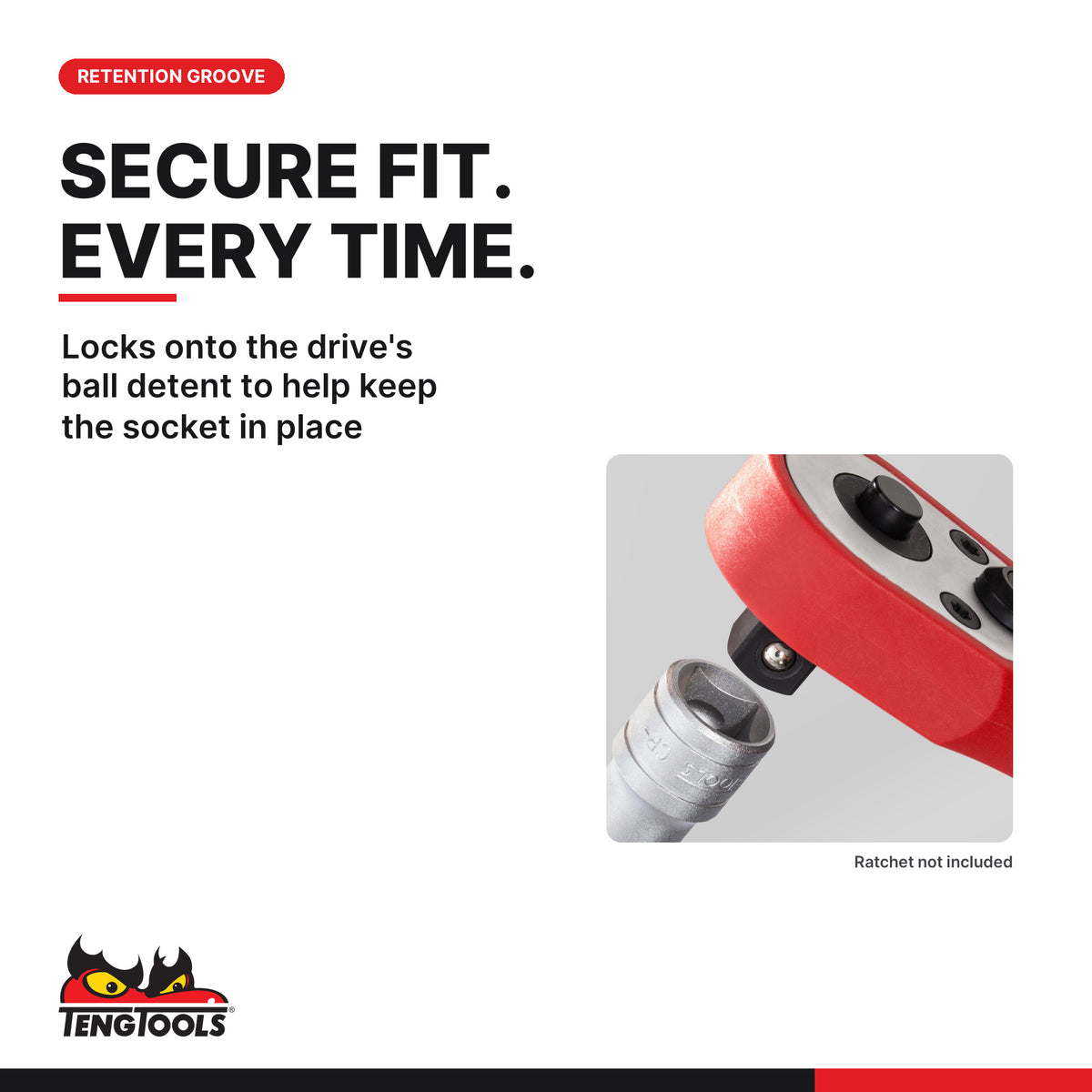 Teng Tools 1/2 inch drive metric long hex bit socket and the ball detent retention groove on the drive end