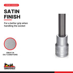 Teng Tools 1/2 inch drive metric long hex bit socket with a satin finish, chrome vanadium
