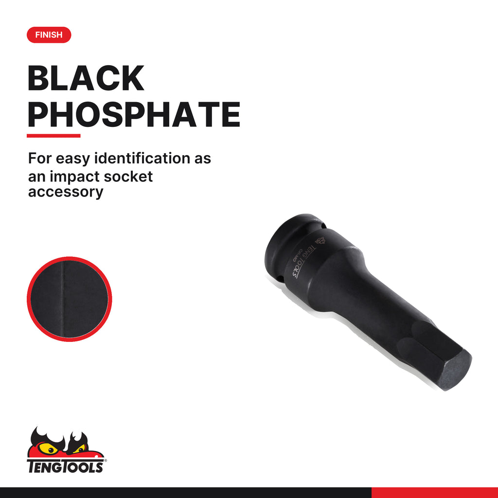 Teng Tools 1/2 inch drive SAE DIN hex bit impact socket with a black phosphate finish