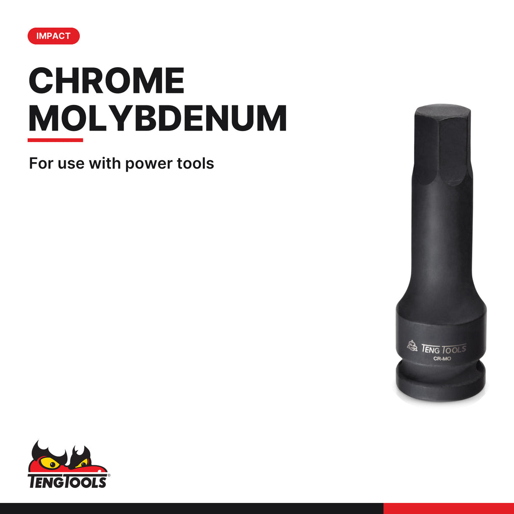 Teng Tools 1/2 inch drive SAE DIN hex bit impact socket in chrome molybdenum for power tools