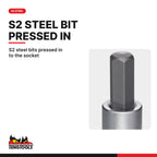 Teng Tools 1/2 inch drive SAE hex bit socket 3/16 to 5/8 in, S2 steel bit pressed in to the socket