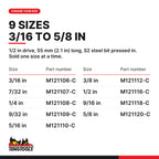 Teng Tools 1/2 inch drive SAE hex bit socket 3/16 to 5/8 in, nine AF sizes 3/16 to 5/8 in, part numbers M121106-C to