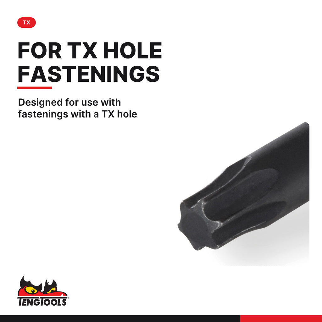 Teng Tools 1/2 inch drive TX (Torx) impact socket DIN, TX10 to TX70, designed for use with fastenings with a TX hole