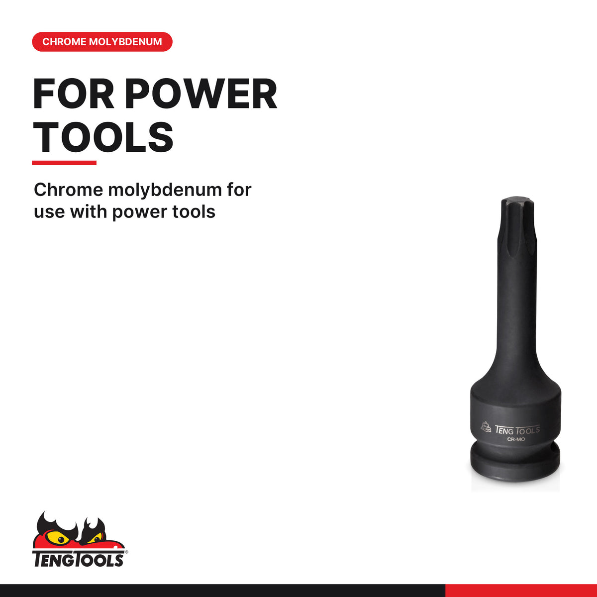 Teng Tools 1/2 inch drive TX (Torx) impact socket DIN, TX10 to TX70, chrome molybdenum for use with power tools