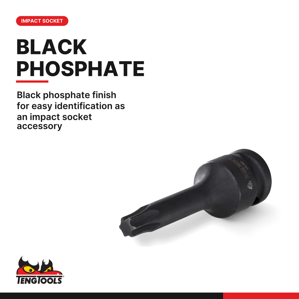 Teng Tools 1/2 inch drive TX (Torx) impact socket DIN, TX10 to TX70, black phosphate finish for easy identification as an