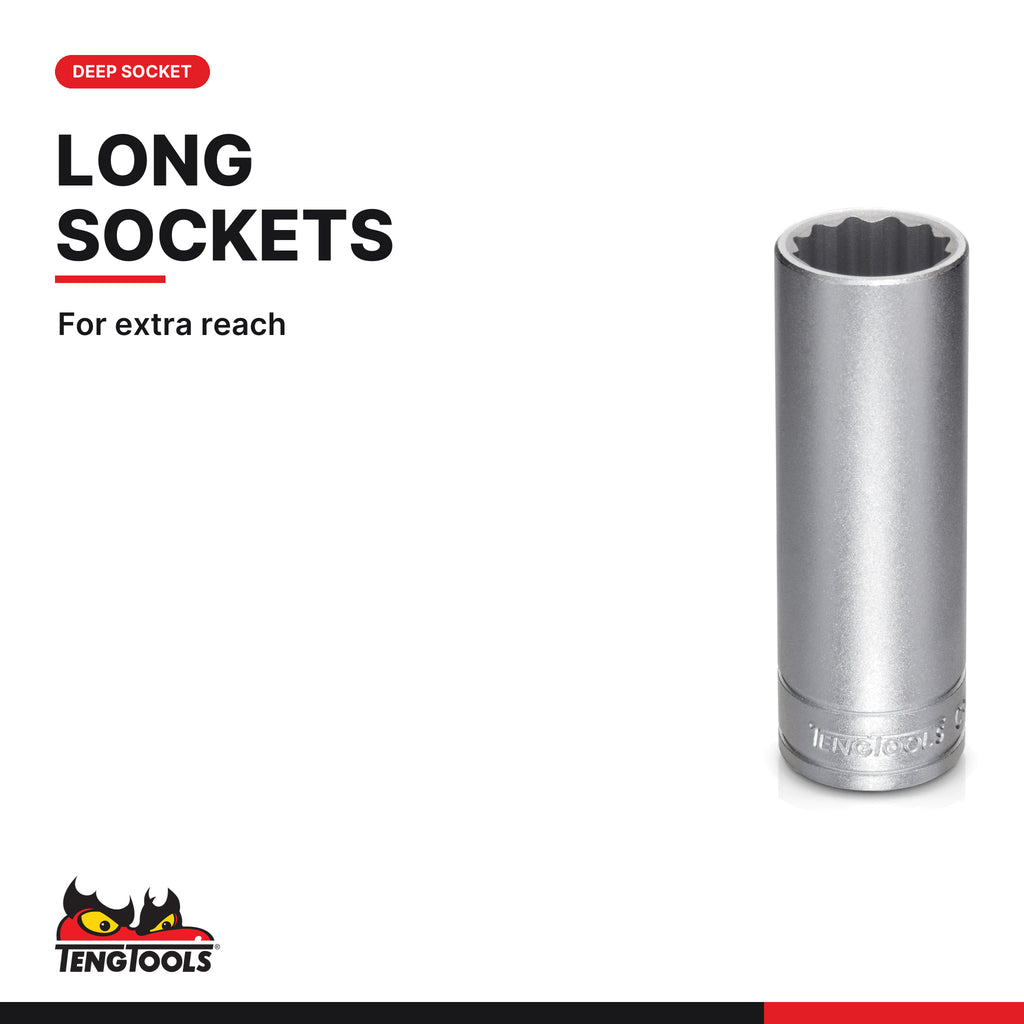 Teng Tools 1/4 inch drive 12-point SAE deep socket standing upright, long reach
