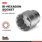 Teng Tools 1/4 inch drive 12-point SAE socket, close-up of the bi-hexagon socket end