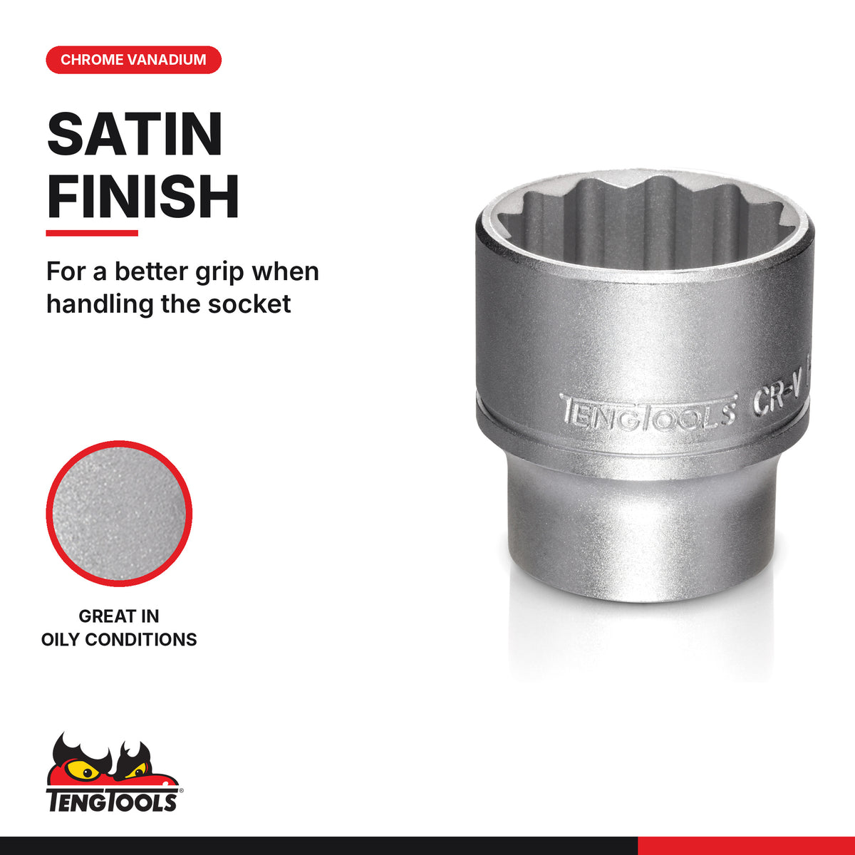 Teng Tools 1/4 inch drive 12-point SAE socket with a satin finish and stamped CR-V chrome vanadium marking
