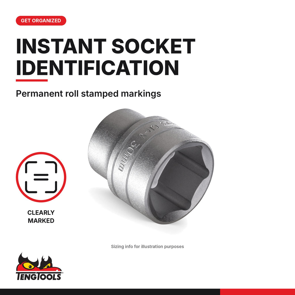Teng Tools 1/4 inch drive 6-point SAE socket close-up showing the roll stamped markings