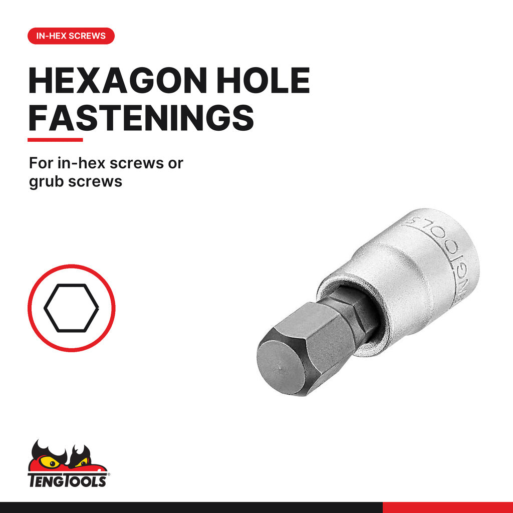 Teng Tools 1/4 inch drive metric hex bit socket for in-hex screws and grub screws