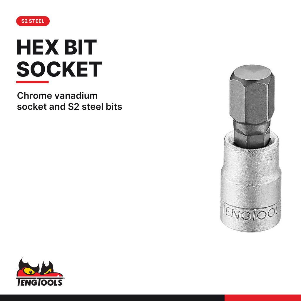 Teng Tools 1/4 inch drive metric hex bit socket with an S2 steel bit