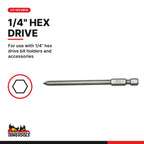 Teng Tools 1/4 in hex Phillips bit 89 mm, PH1 and PH2, for use with 1/4" hex drive bit holders and accessories