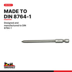Teng Tools 1/4 in hex Phillips bit 89 mm, PH1 and PH2, designed and manufactured to DIN 8764-1