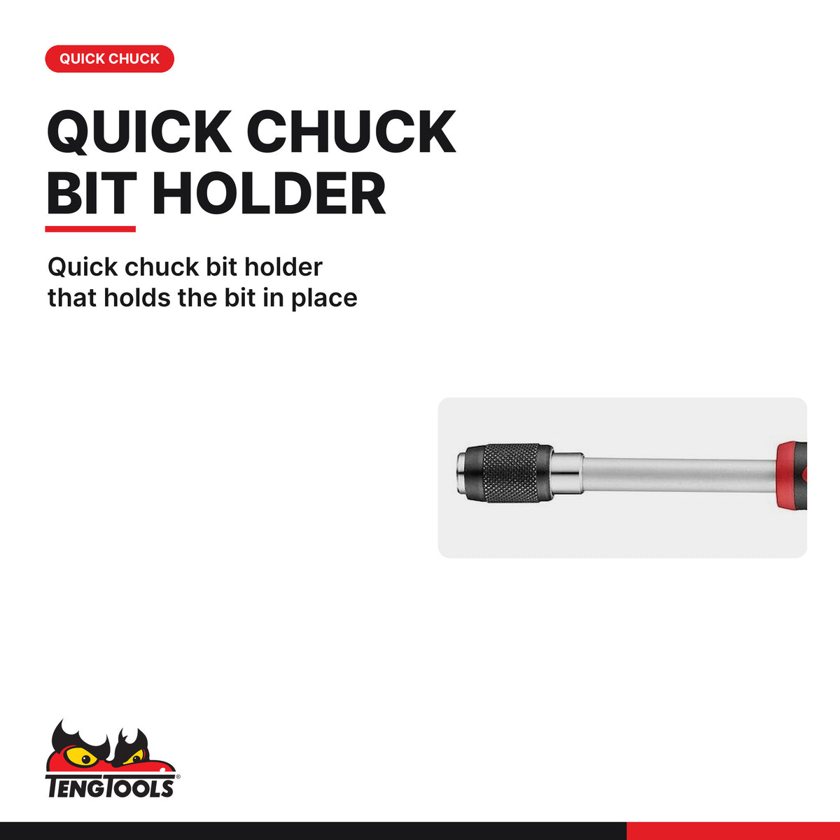 Teng Tools 1/4 in quick chuck bits driver, 147 or 183 mm, quick chuck bit holder that holds the bit in place