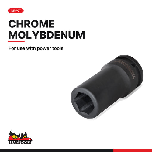 Teng Tools 1 inch drive 6-point metric DIN deep thin wall impact socket in chrome molybdenum for power tools