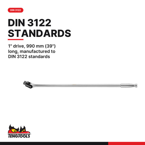 Teng Tools 1101 1 Inch Drive Breaker Bar 990 mm DIN 3122, 1" drive, 990 mm (39") long, manufactured to DIN 3122 standards