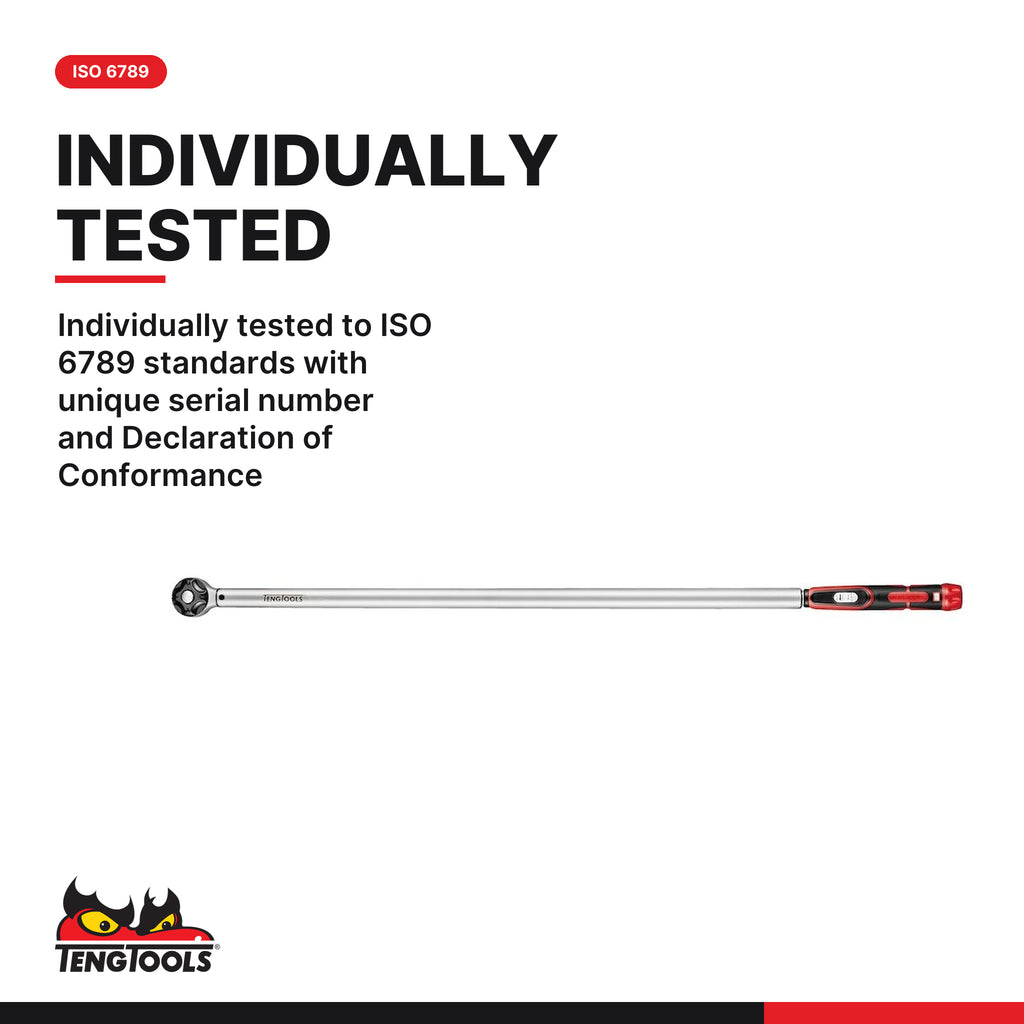 Teng Tools 1192P1500 1" Torque Wrench Plus 300, individually tested to ISO 6789 standards with unique serial number and