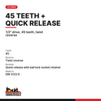 Teng Tools 1200-45E 1/2 Extendable Ratchet Wrench, 1/2" drive, 45 teeth, twist reverse