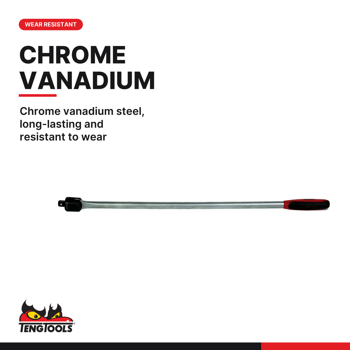 Teng Tools 1201A 1/2 Drive Breaker Bar 600 mm DIN 3122, chrome vanadium steel, long-lasting and resistant to wear