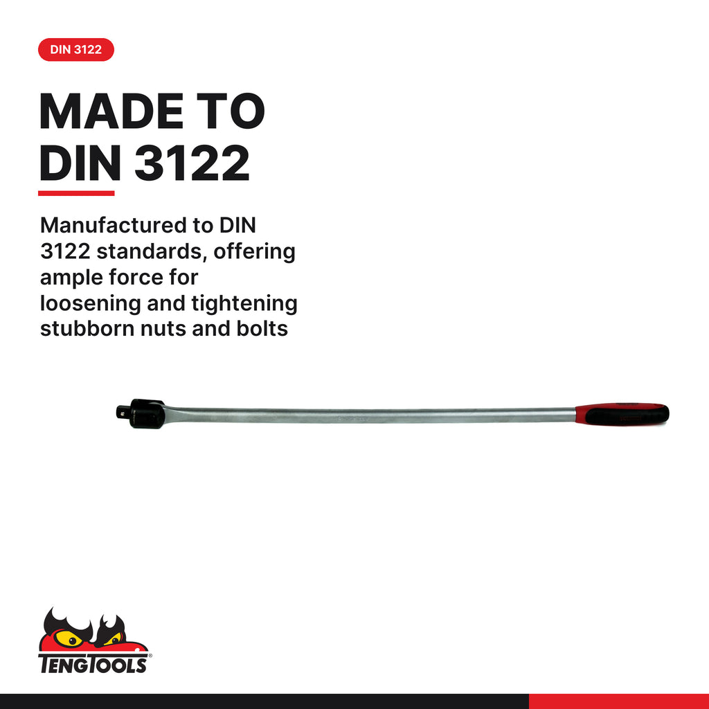 Teng Tools 1201A 1/2 Drive Breaker Bar 600 mm DIN 3122, manufactured to DIN 3122 standards, offering ample force for