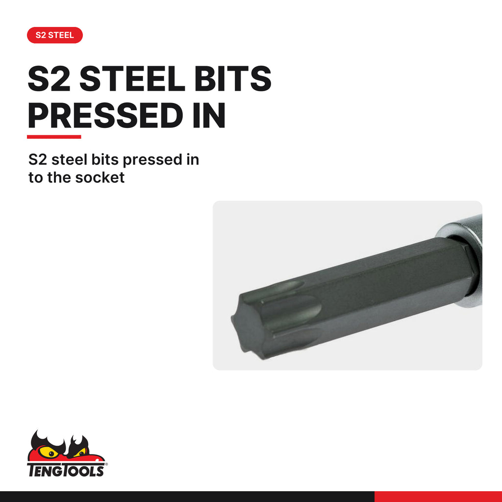 Teng Tools 120955-C 1/2 Extra Long TX Cylinder Head Bit Socket TX55, S2 steel bits pressed in to the socket