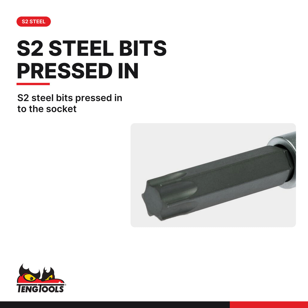 Teng Tools 120955-C 1/2 Extra Long TX Cylinder Head Bit Socket TX55, S2 steel bits pressed in to the socket