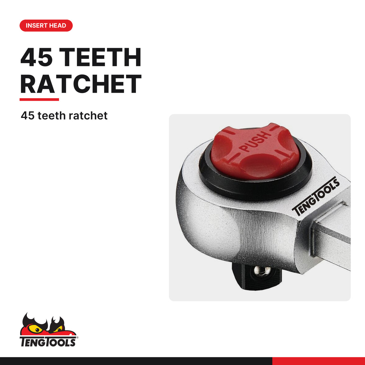 Teng Tools 1292CQ200R 1/2 Inch Drive Insert Ratchet Head, 45 Teeth, 14, 45 teeth ratchet