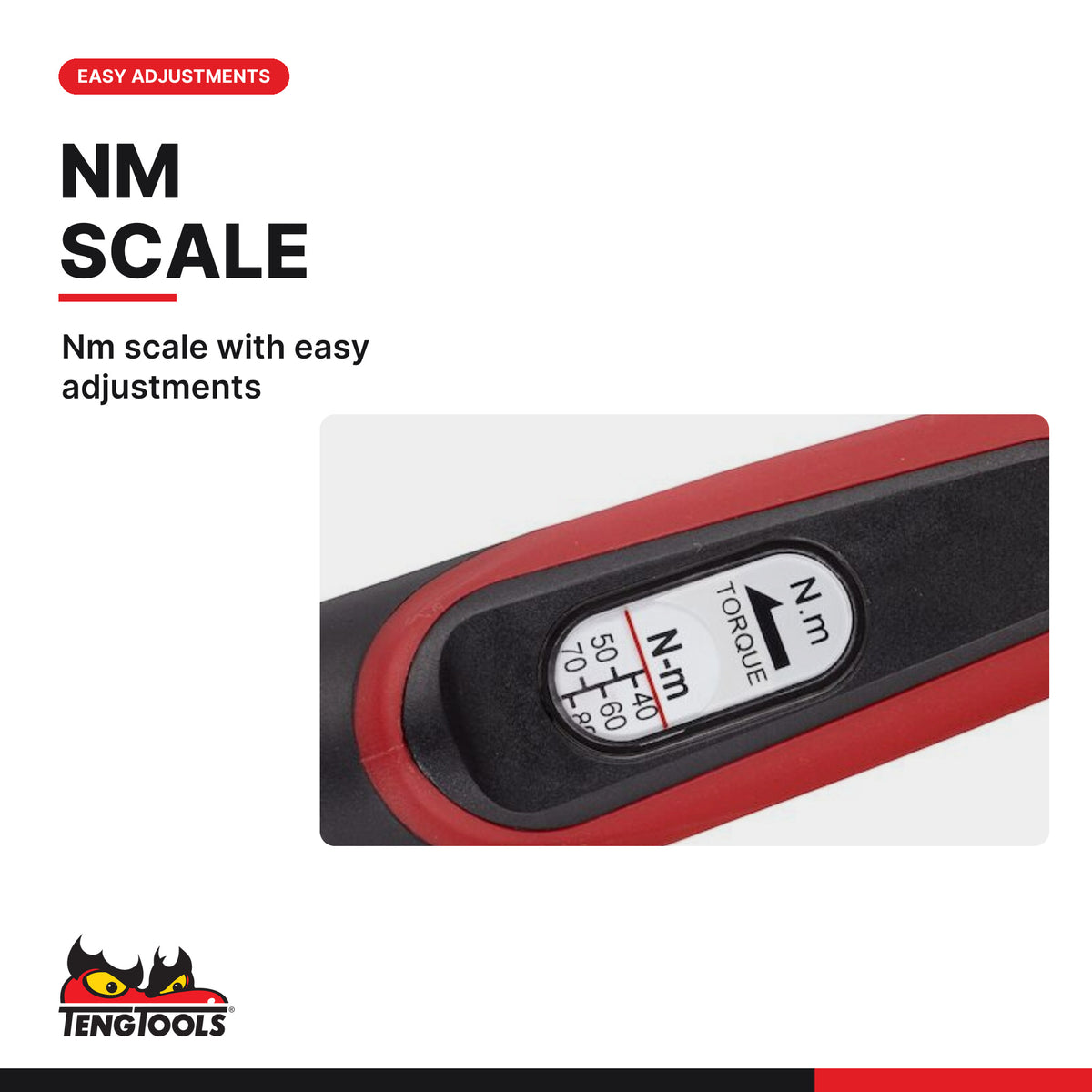 Teng Tools 1292P200 1/2 Inch Drive 40 to 200Nm Click Type 72 Teeth, nm scale with easy adjustments